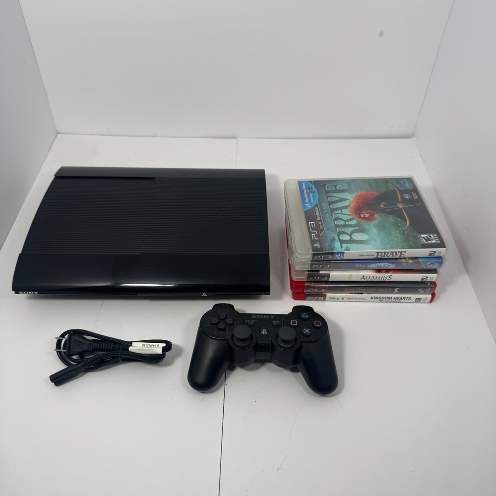 Sony PlayStation 3 Super Slim CECH-4001C Bundle w/ Controller 5 Game Tested Work